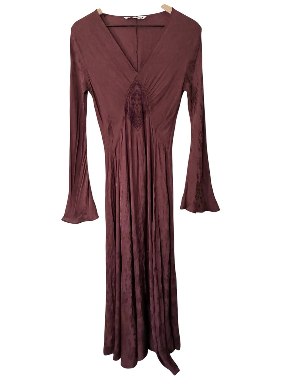 Zara Embroidered Jacquard Dress ZW Collection Maxi Renaissance Flared Sleeves